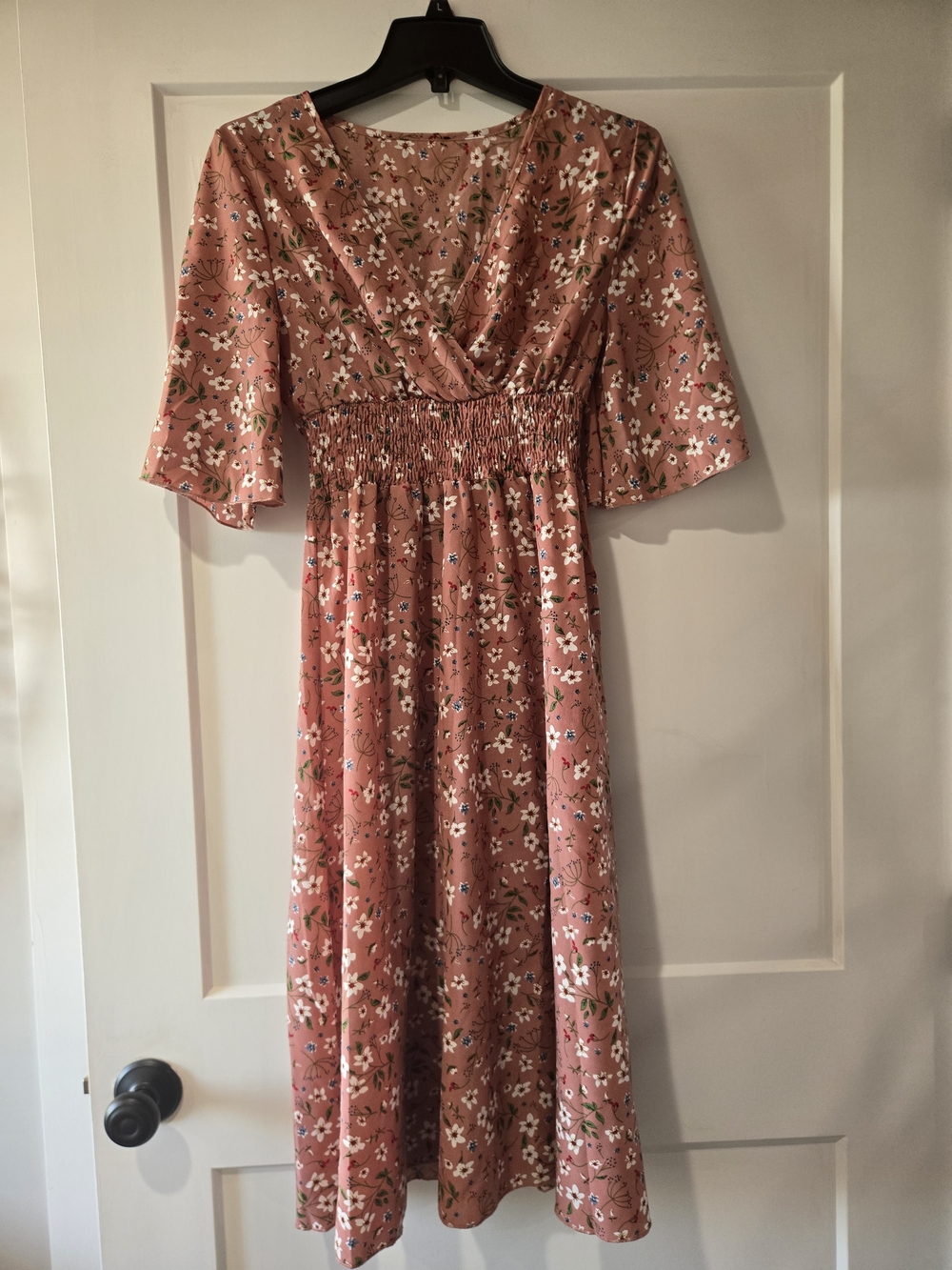 Dusty Rose Floral Smocked Midi Dress